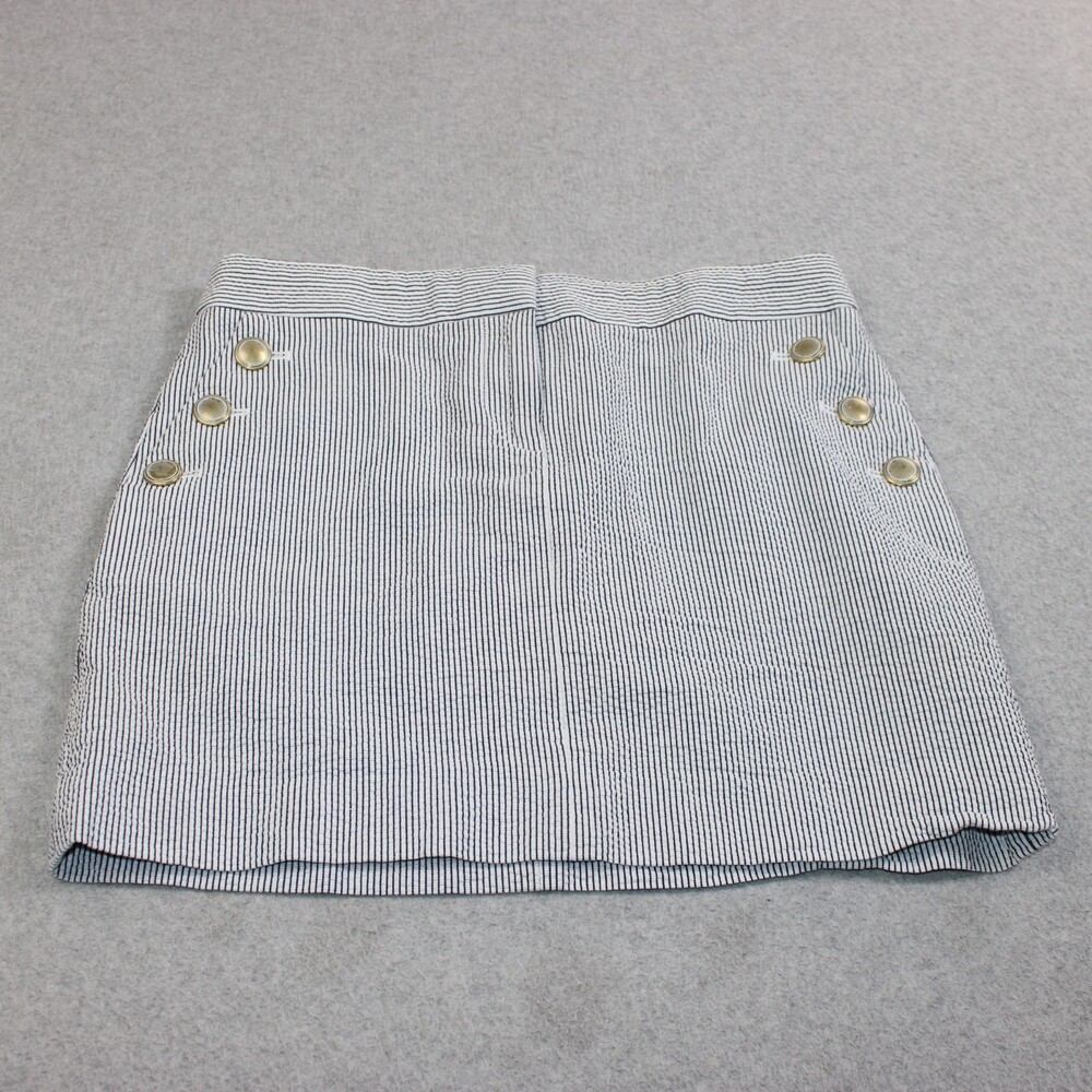 J Crew Skirt Womens 2 Blue Seersucker Short Pocket Buttons Boho Coastal Heritage